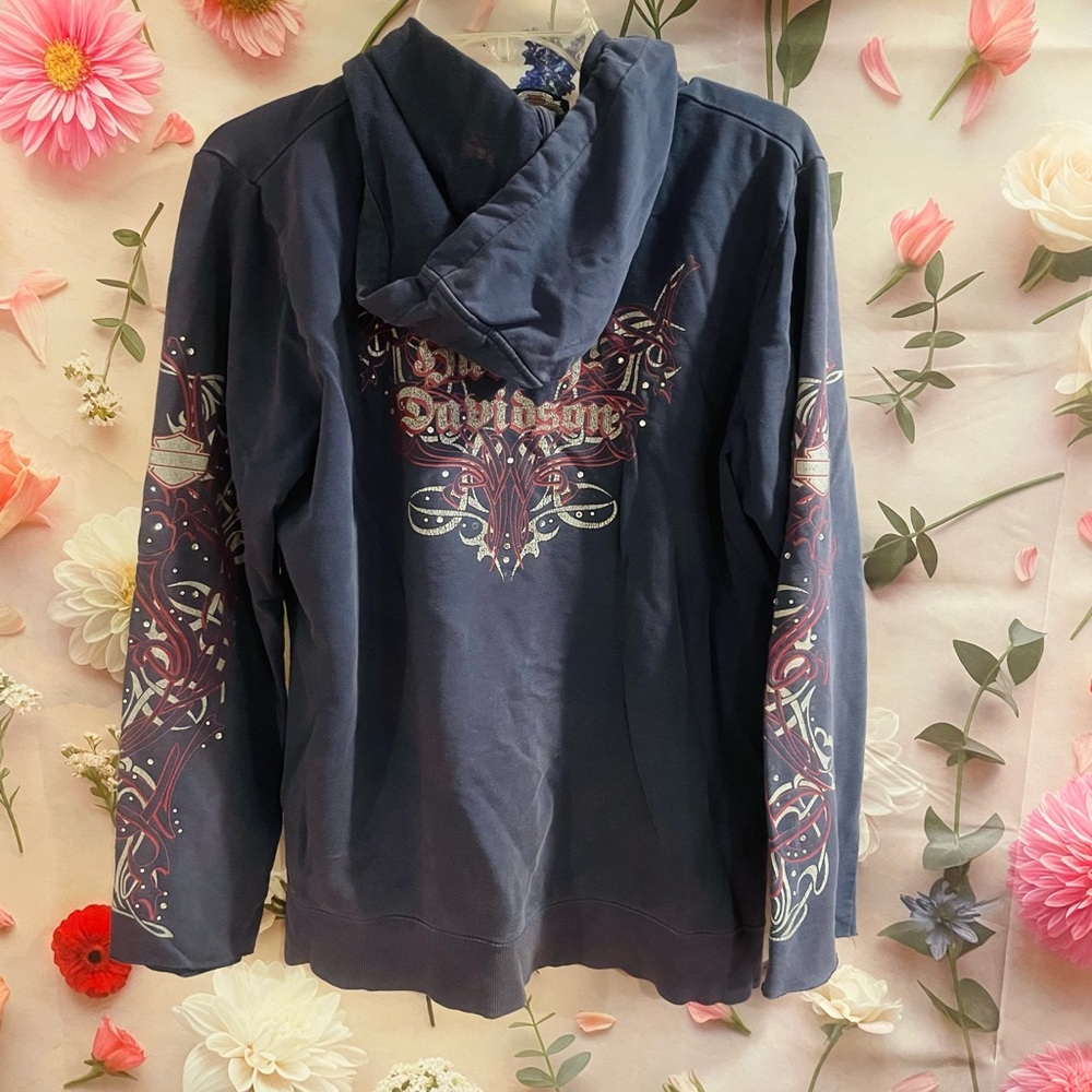 Harley Davidson Vintage Rhinestone Details Women’s Hoodie Hooded Sweatshirt